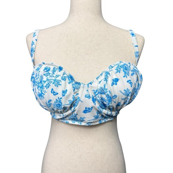 Bralette Bikini Top Size D/DD Blue White Floral Wild Fable Strappy Tie Back NWT - Picture 1 of 7